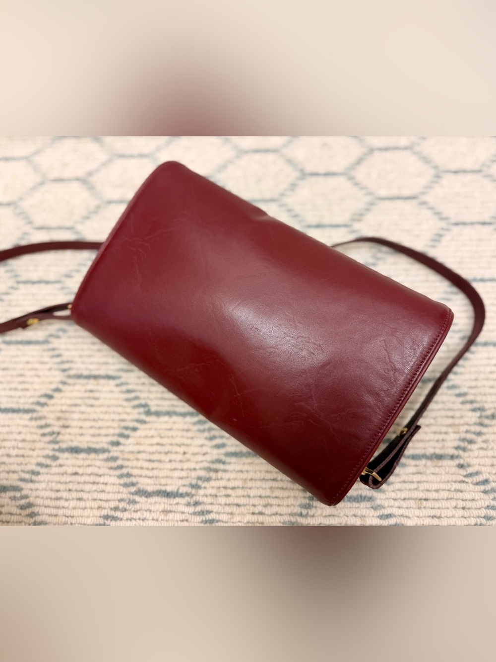 LONGCHAMP Vintage 80’s Rare Burgundy Embossed Horse Leather Crossbody Clutch - Picture 11 of 16